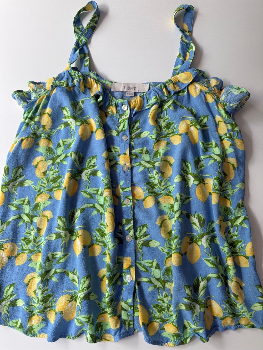 Blue Lemon-Print Ruffle Cami Tank Top - Picture 3 of 3